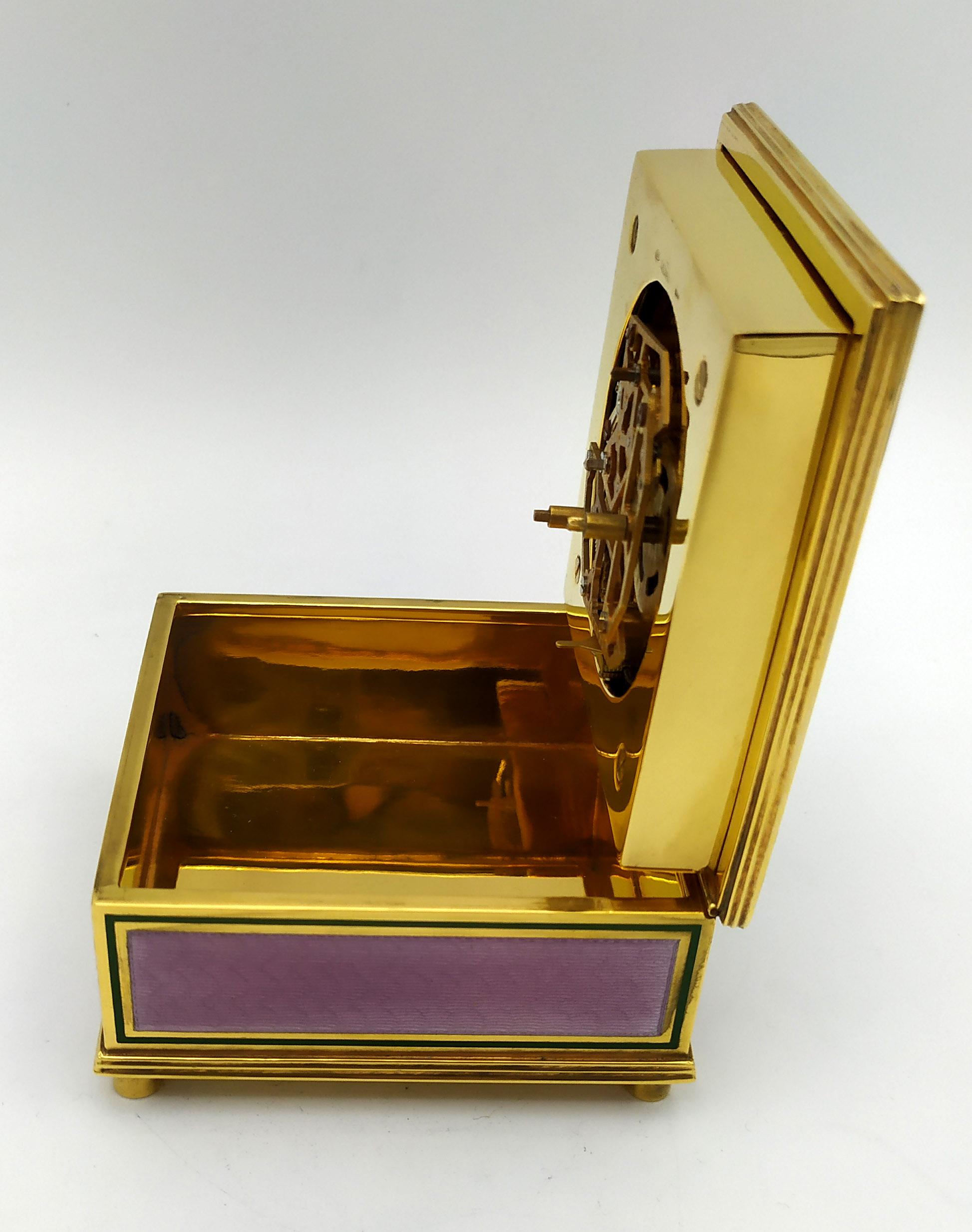 Sterling Silver Table Clock Square Box Fire Enameled Guilloché Salimbeni For Sale 1