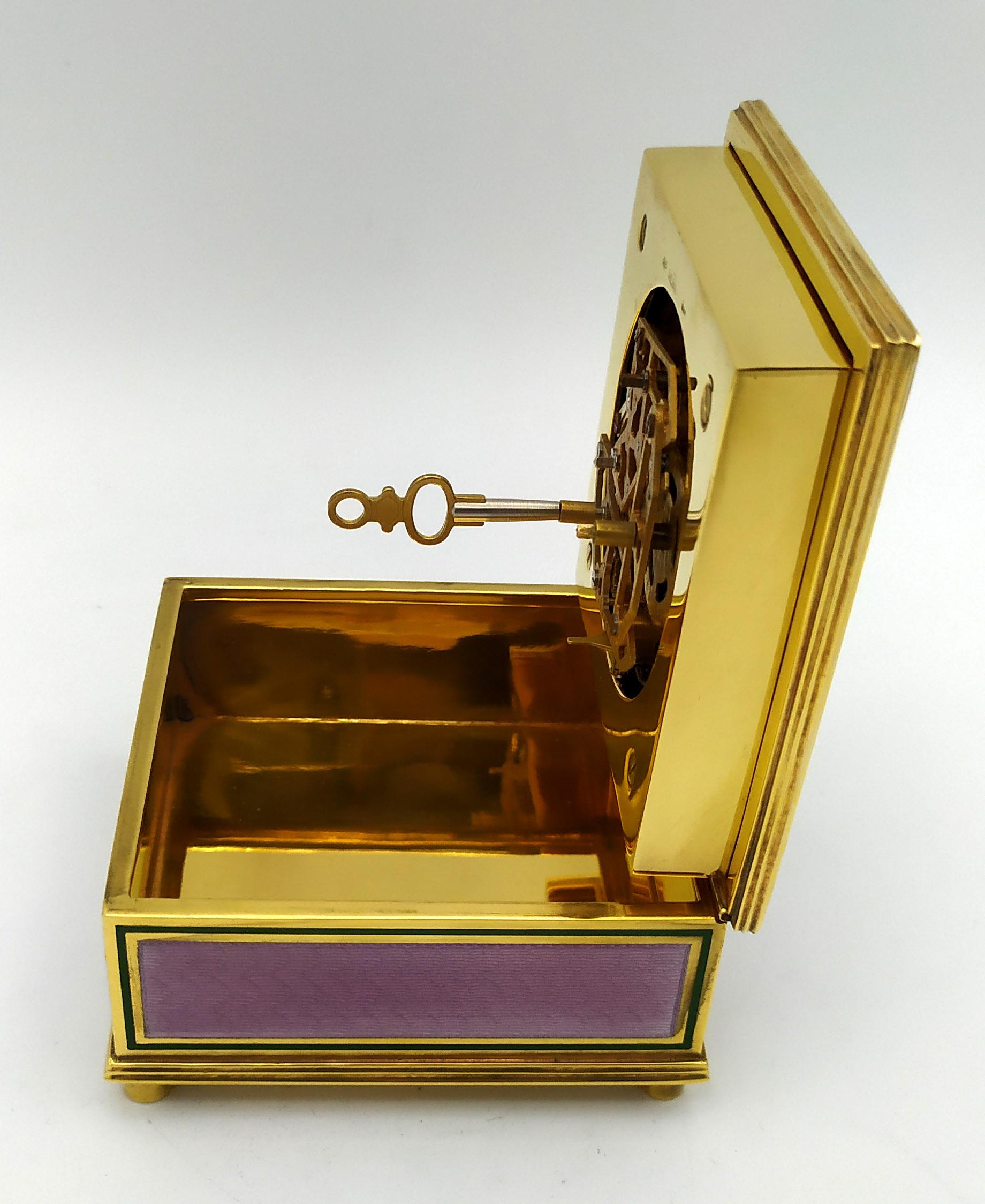 Sterling Silver Table Clock Square Box Fire Enameled Guilloché Salimbeni For Sale 2