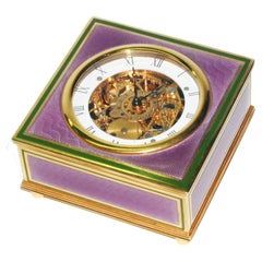 A Silver Horloge de table Boîte carrée Feu émaillé Guilloché Salimbeni