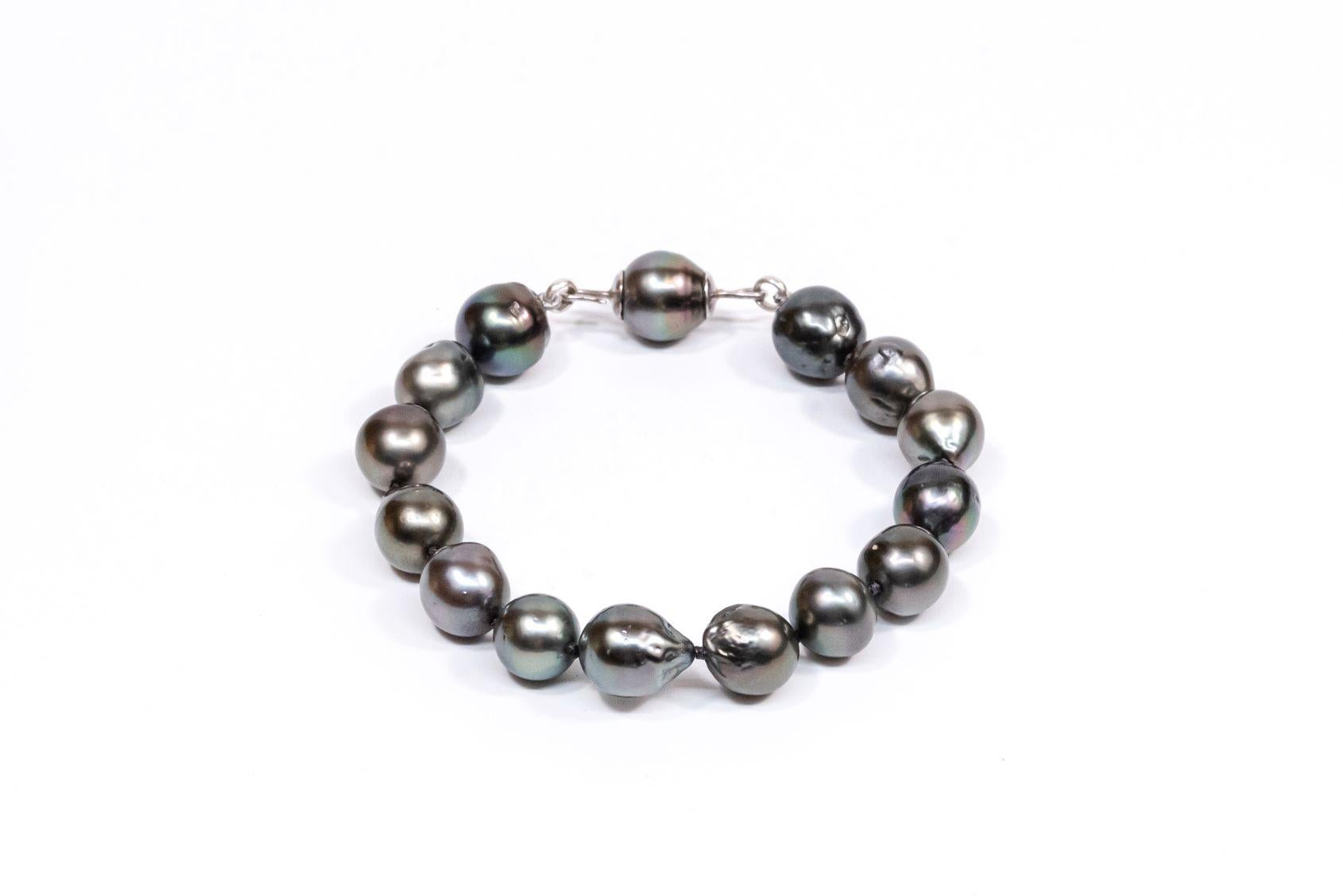 Sterling Silver Tahitian Pearls Beaded Bracelet For Sale 6