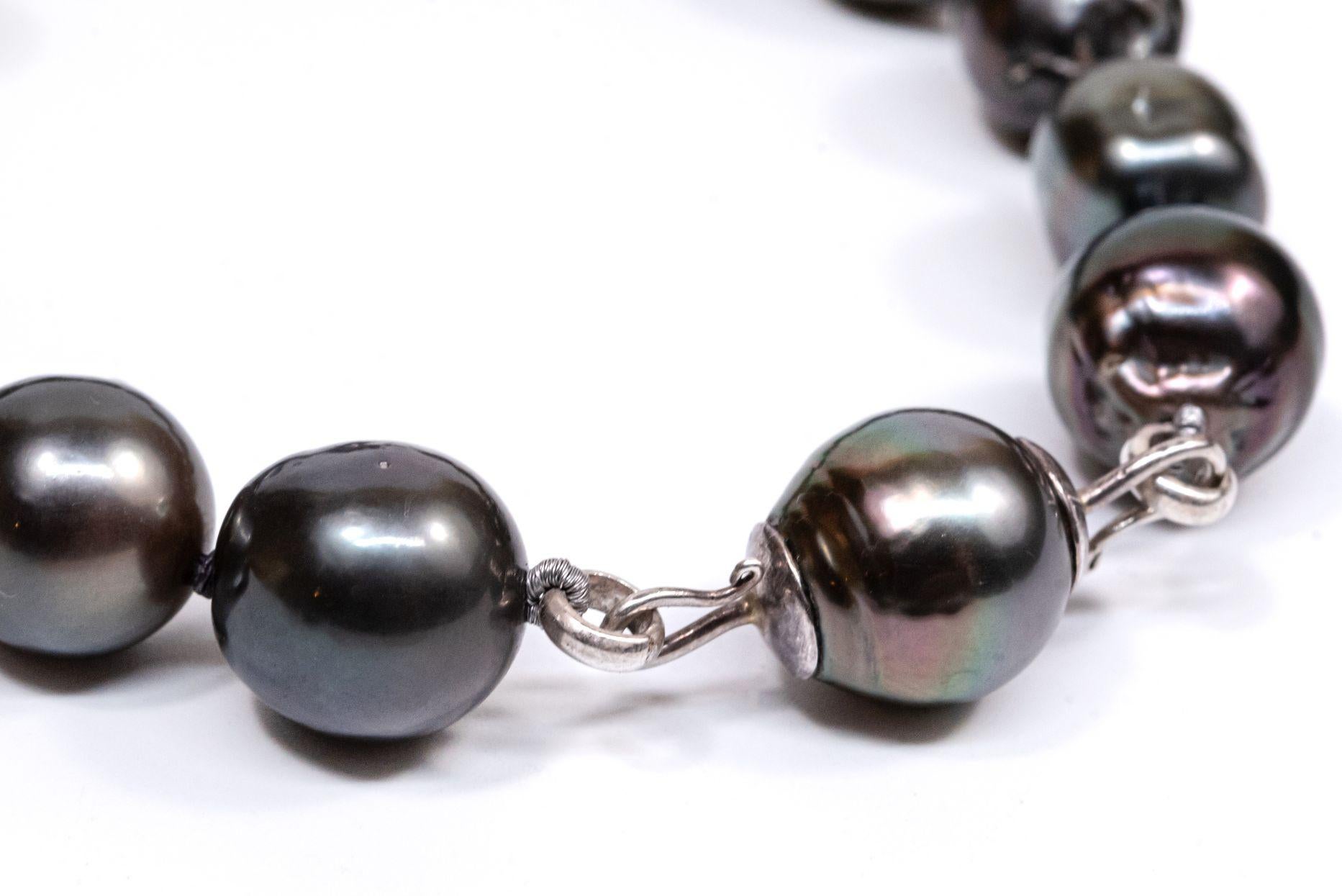 Sterling Silver Tahitian Pearls Beaded Bracelet For Sale 7