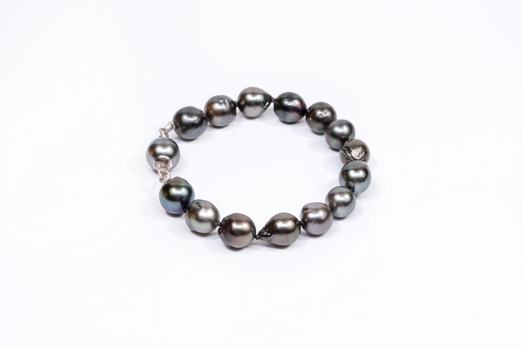 Sterling Silver Tahitian Pearls Beaded Bracelet For Sale 8