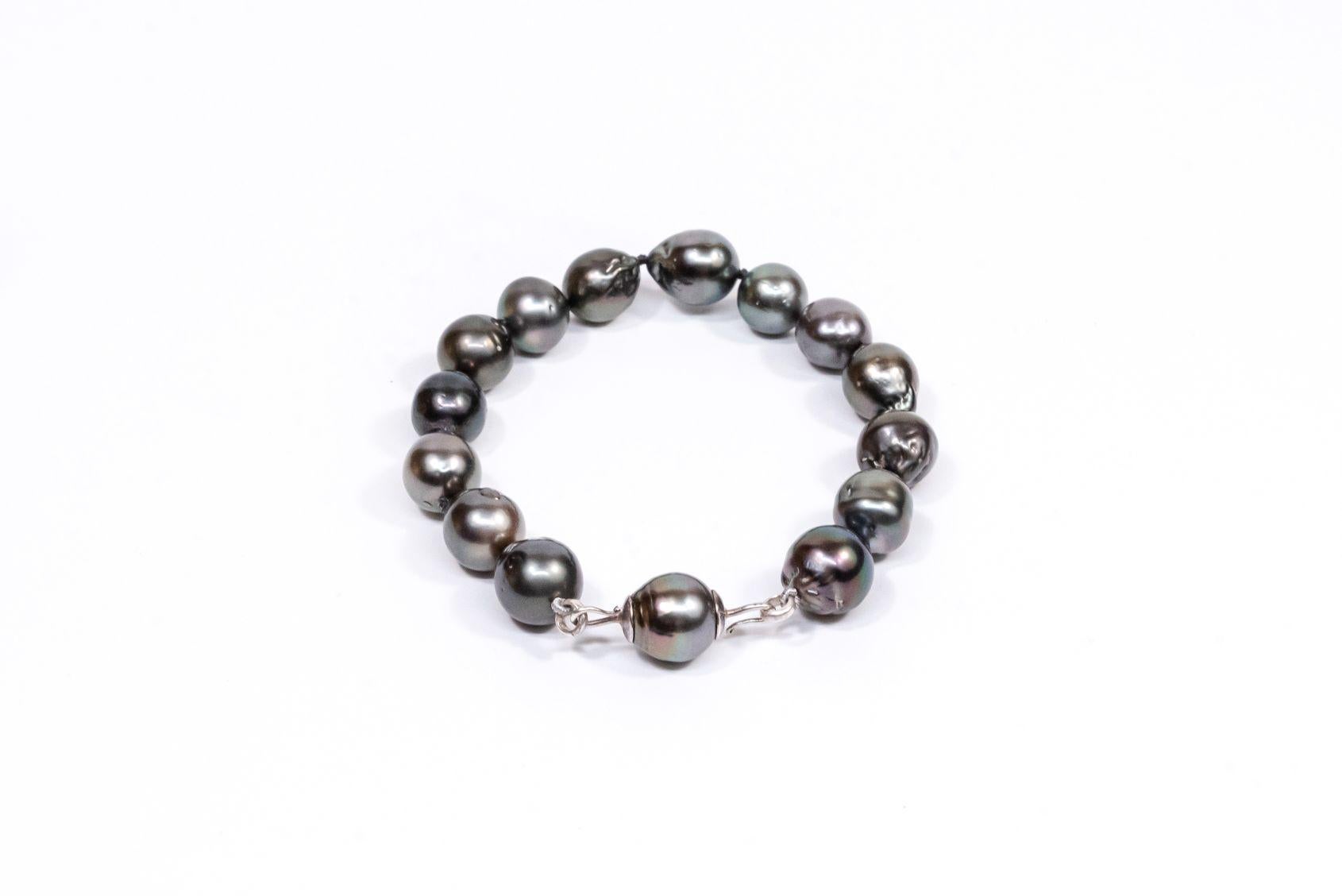 Sterling Silver Tahitian Pearls Beaded Bracelet For Sale 10