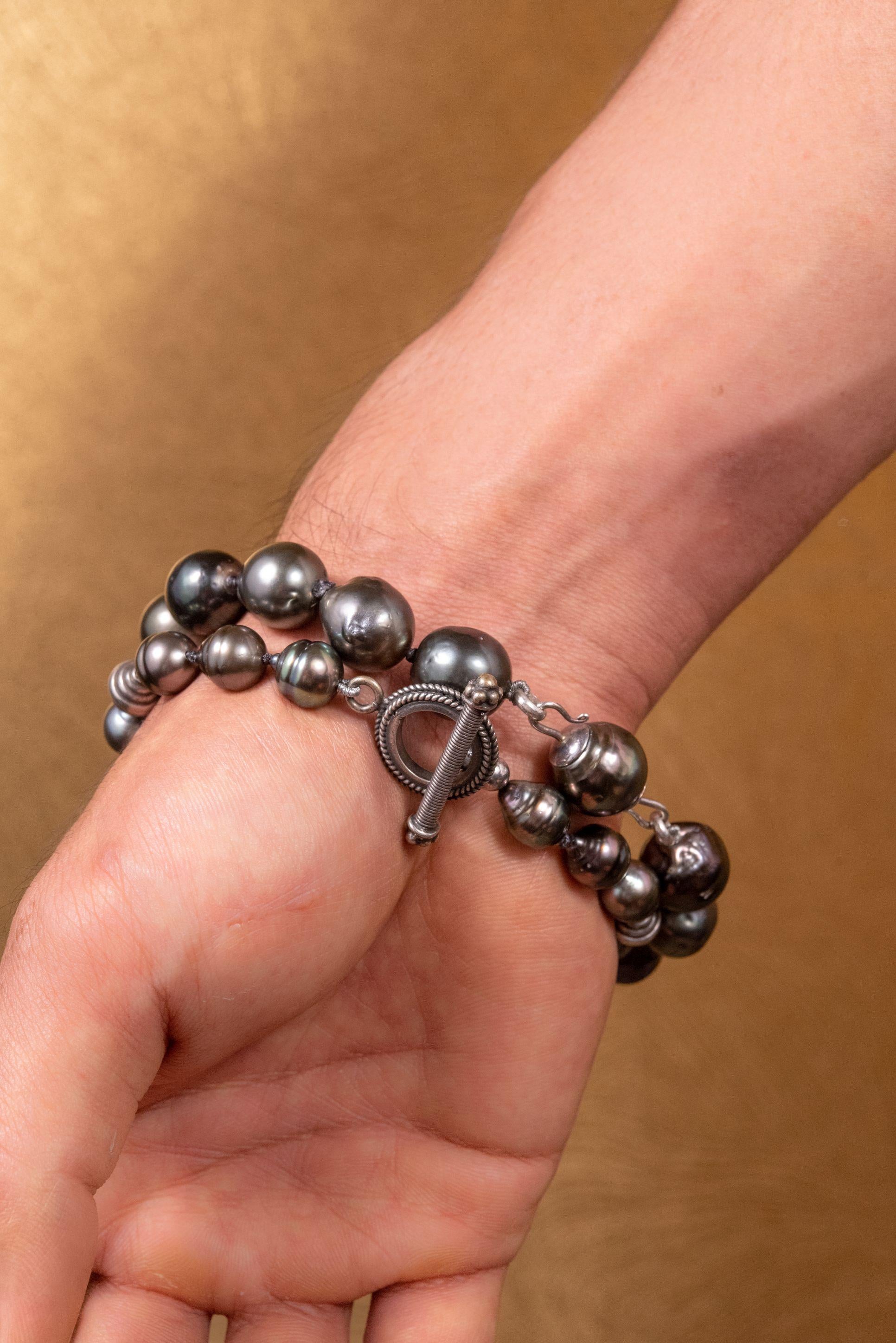 Sterling Silver Tahitian Pearls Beaded Bracelet For Sale 2