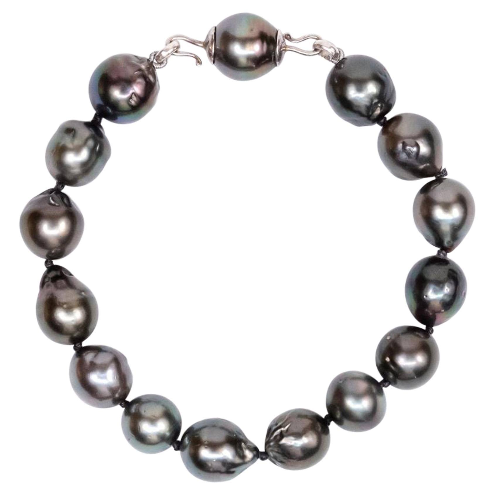 Sterling Silver Tahitian Pearls Beaded Bracelet For Sale