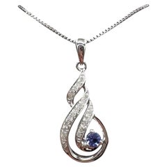 Sterling Silver Tanzanite Diamond Necklace 0.18ct 18in
