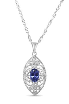 Natürlicher Tansanit Vintage Anhänger Halskette 925 Silber Geschenk für sie (0,86 Karat)