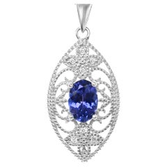 Used Sterling Silver Tanzanite Halo Pendant 0.86 cts silver Jewerly Gift For Mom .