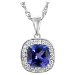 Used Sterling Silver Tanzanite Halo Pendant 2.41 cts silver Jewerly Gift For Mom 