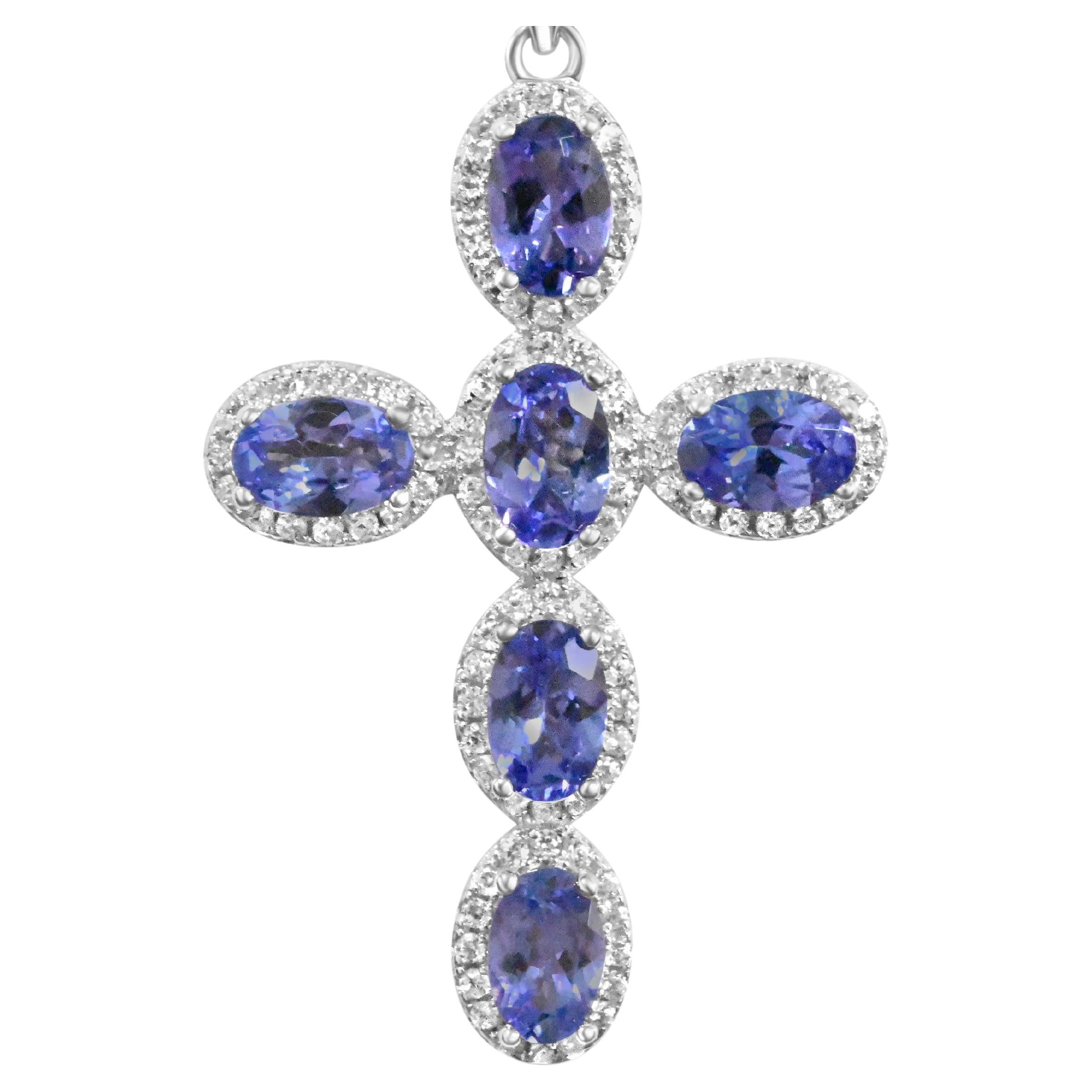 Sterling Silver Tanzanite Halo Pendant 2.70 cts silver Jewerly Gift For Mom .