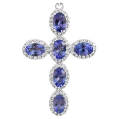 Used Sterling Silver Tanzanite Halo Pendant 2.70 cts silver Jewerly Gift For Mom .