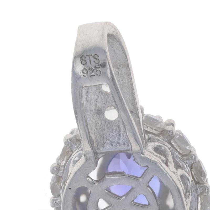 Women's Sterling Silver Tanzanite & White Topaz Halo Pendant - 925 For Sale