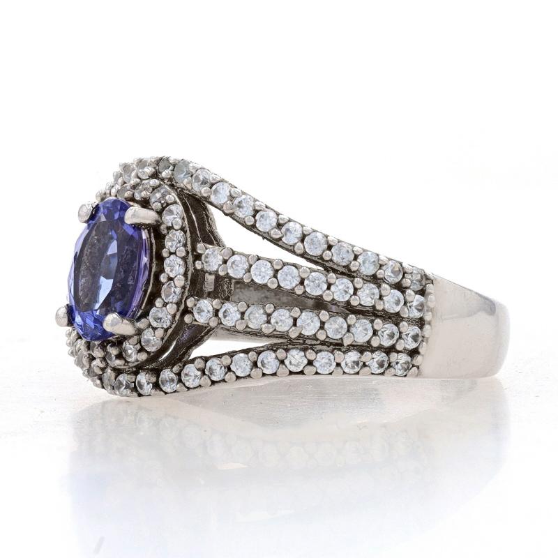 Women's Sterling Silver Tanzanite & White Topaz Halo Ring - 925 Oval Cut For Sale