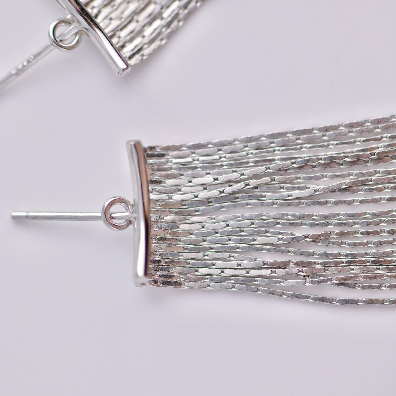 Sterling Silver Tassel Chain Dangle Earrings In New Condition For Sale In Banbury, GB