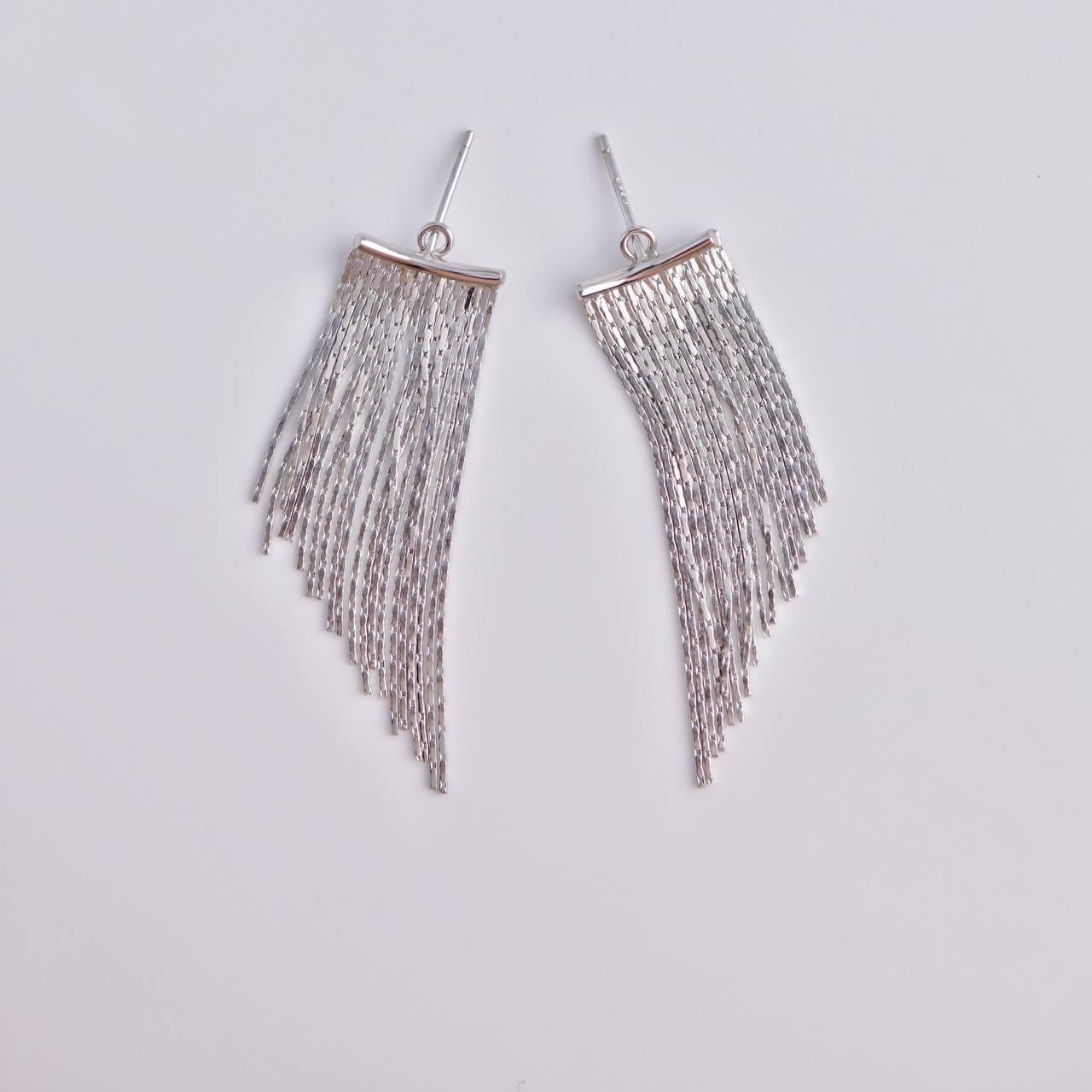 Women's or Men's Sterling Silver Tassel Chain Dangle Earrings For Sale