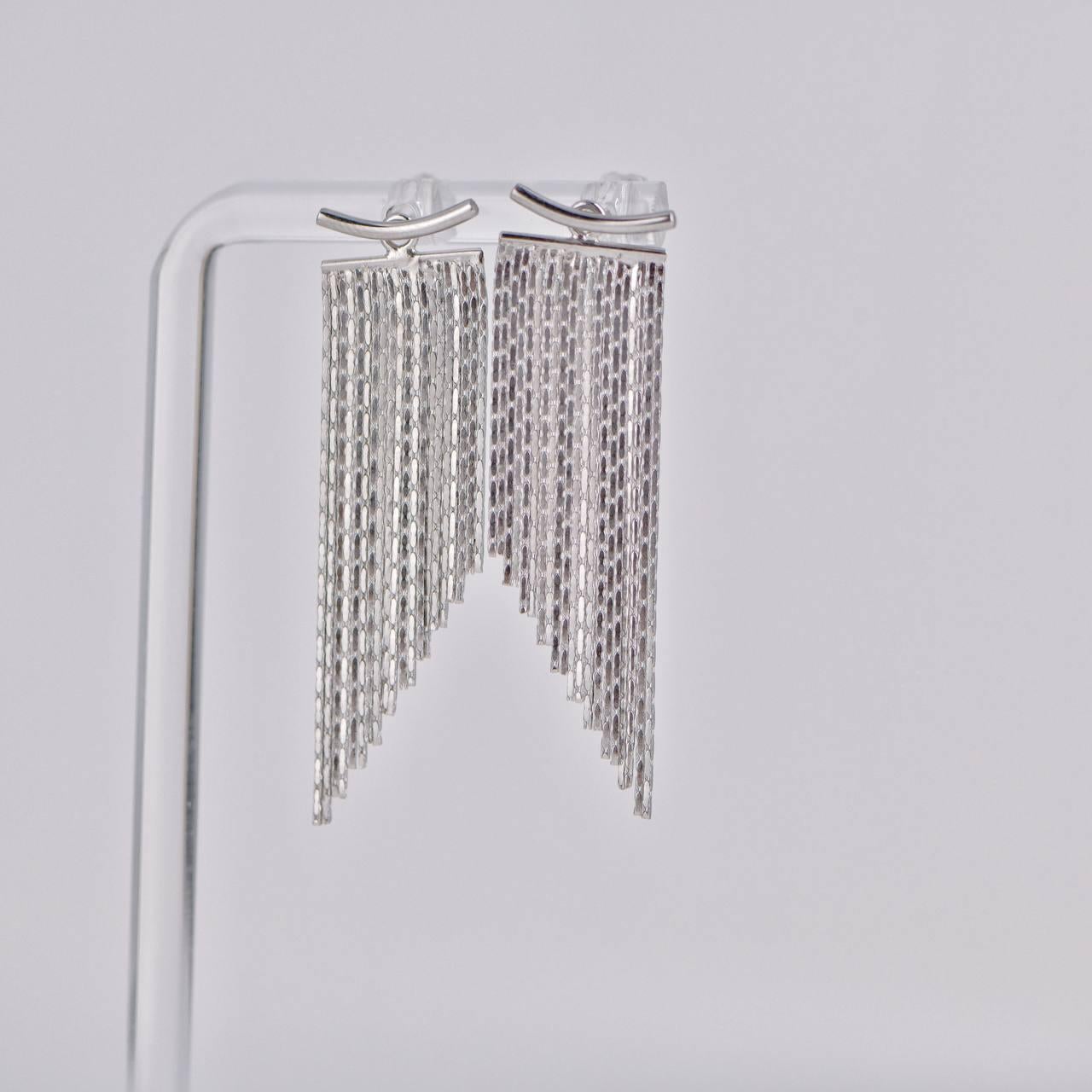 Sterling Silver Tassel Chain Dangle Earrings For Sale 1