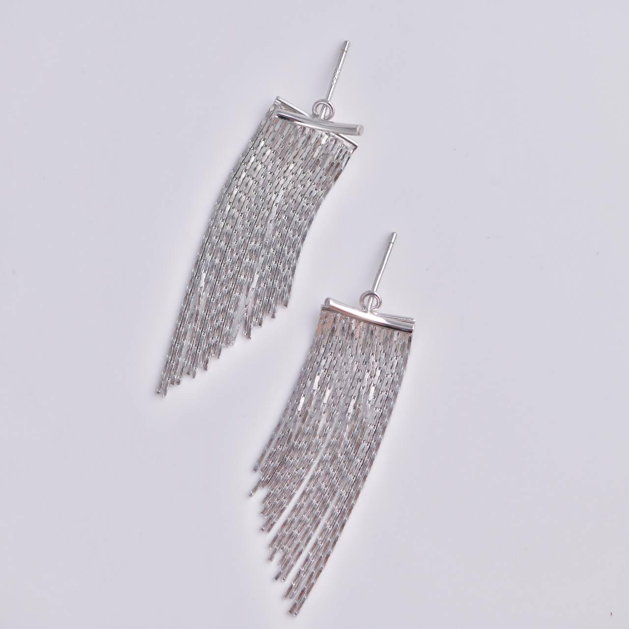 Sterling Silver Tassel Chain Dangle Earrings For Sale 2