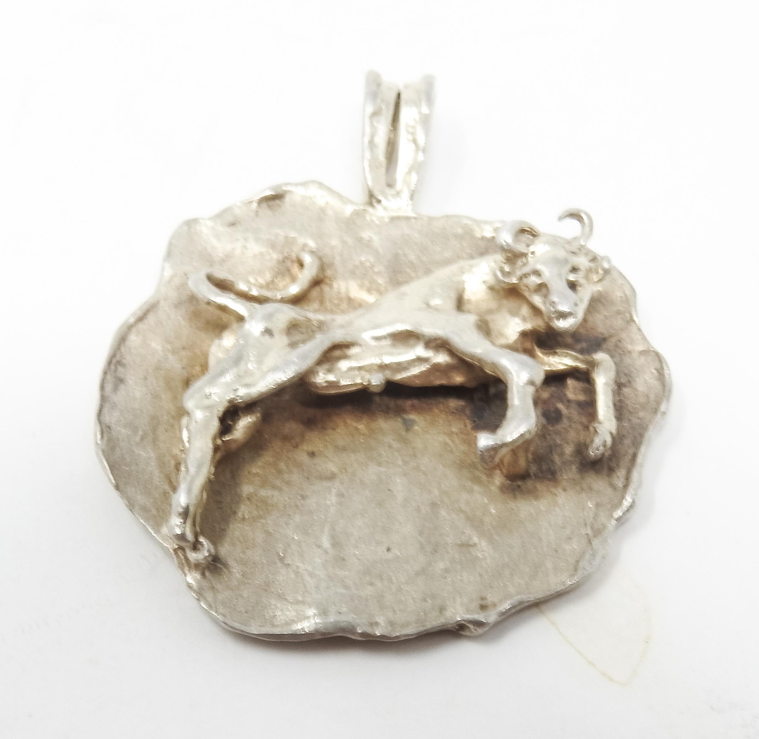 20th Century Sterling Silver Taurus Pendant, Vintage For Sale