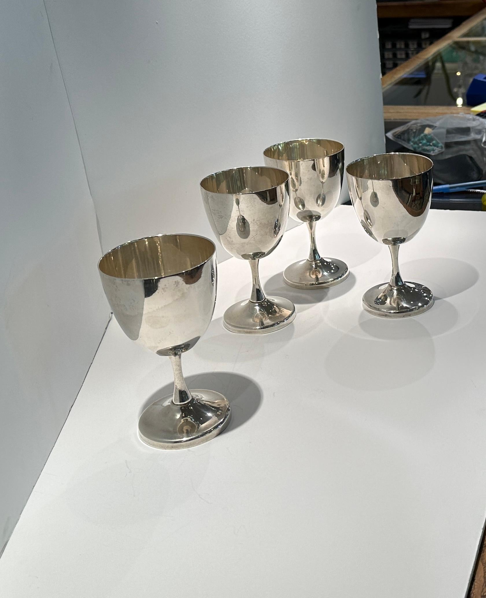 Hand-Crafted Sterling Silver Taxco Goblets set of 4 For Sale