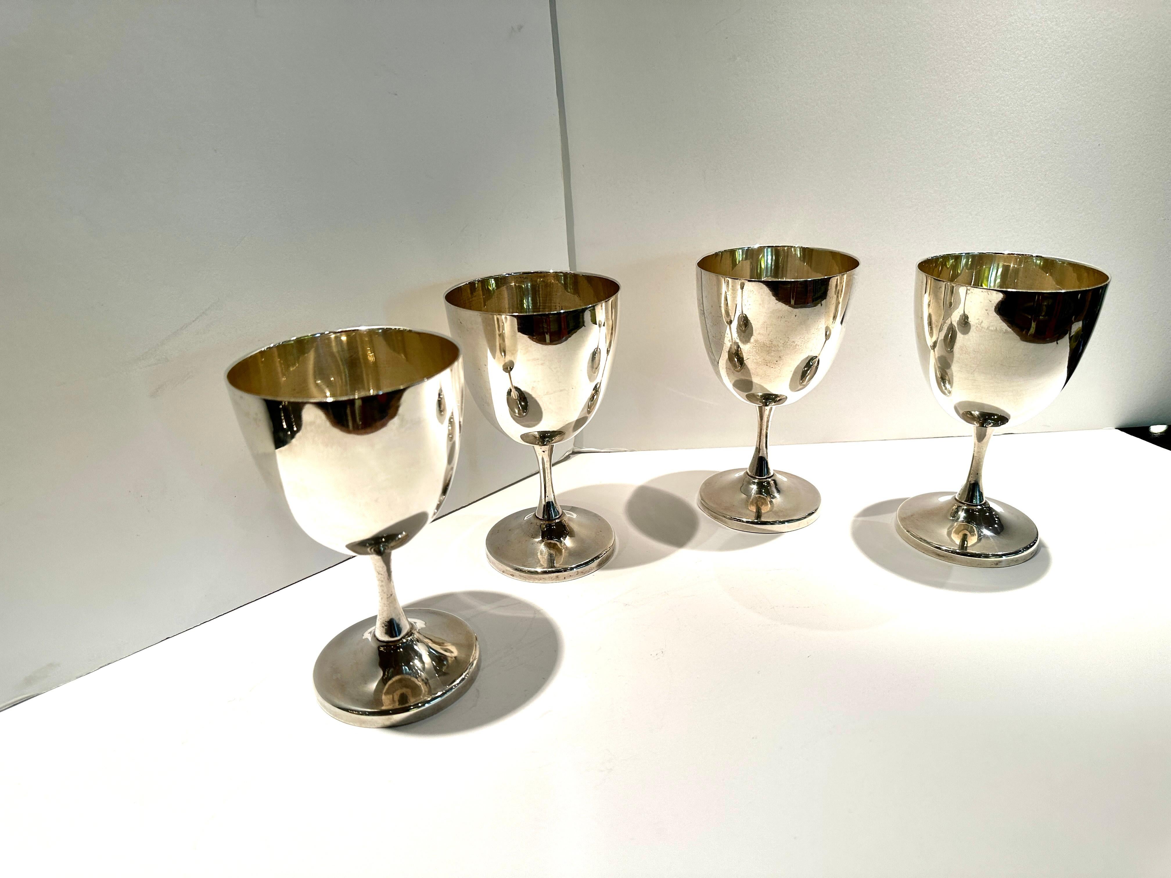 Sterling Silver Taxco Goblets set of 4 In Good Condition For Sale In Summerland, CA
