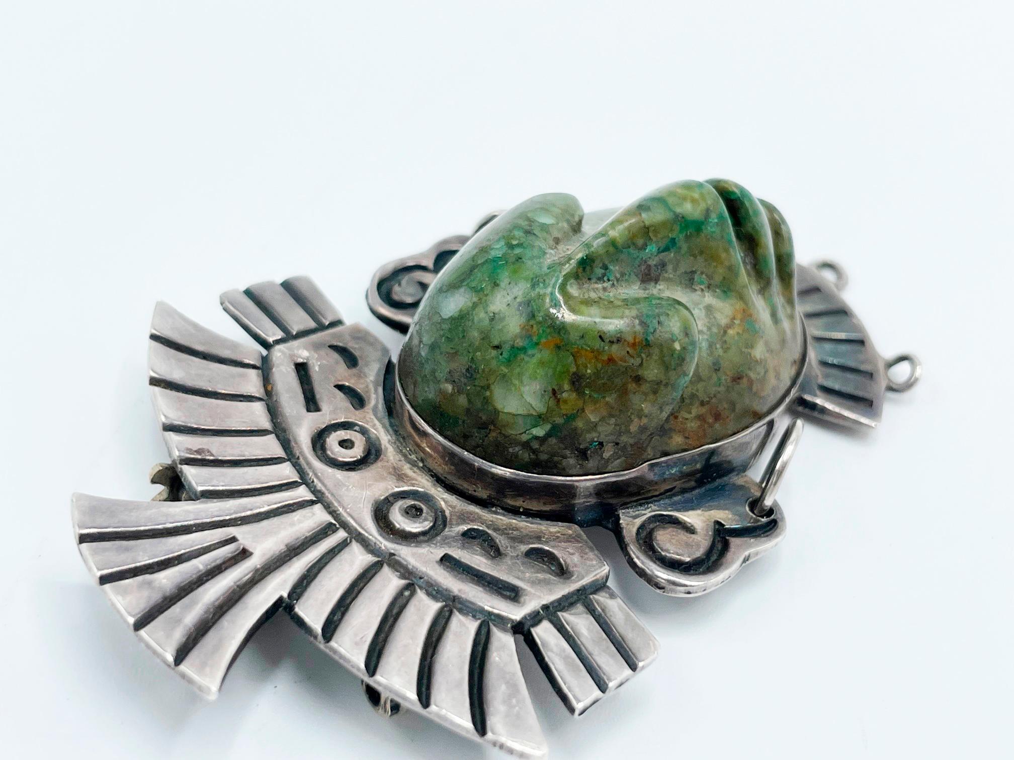 Los Ballesteros 925 Sterling Silver Taxco Mexico Mayan Face Figural Brooch Pin
Sterling Silver 

Period:
1940-1949
Date of Manufacture:
Circa 1945
Dimensions: 
6,5 centimeters long
5,5 centimeters depth

This is an early, rare, and important Los
