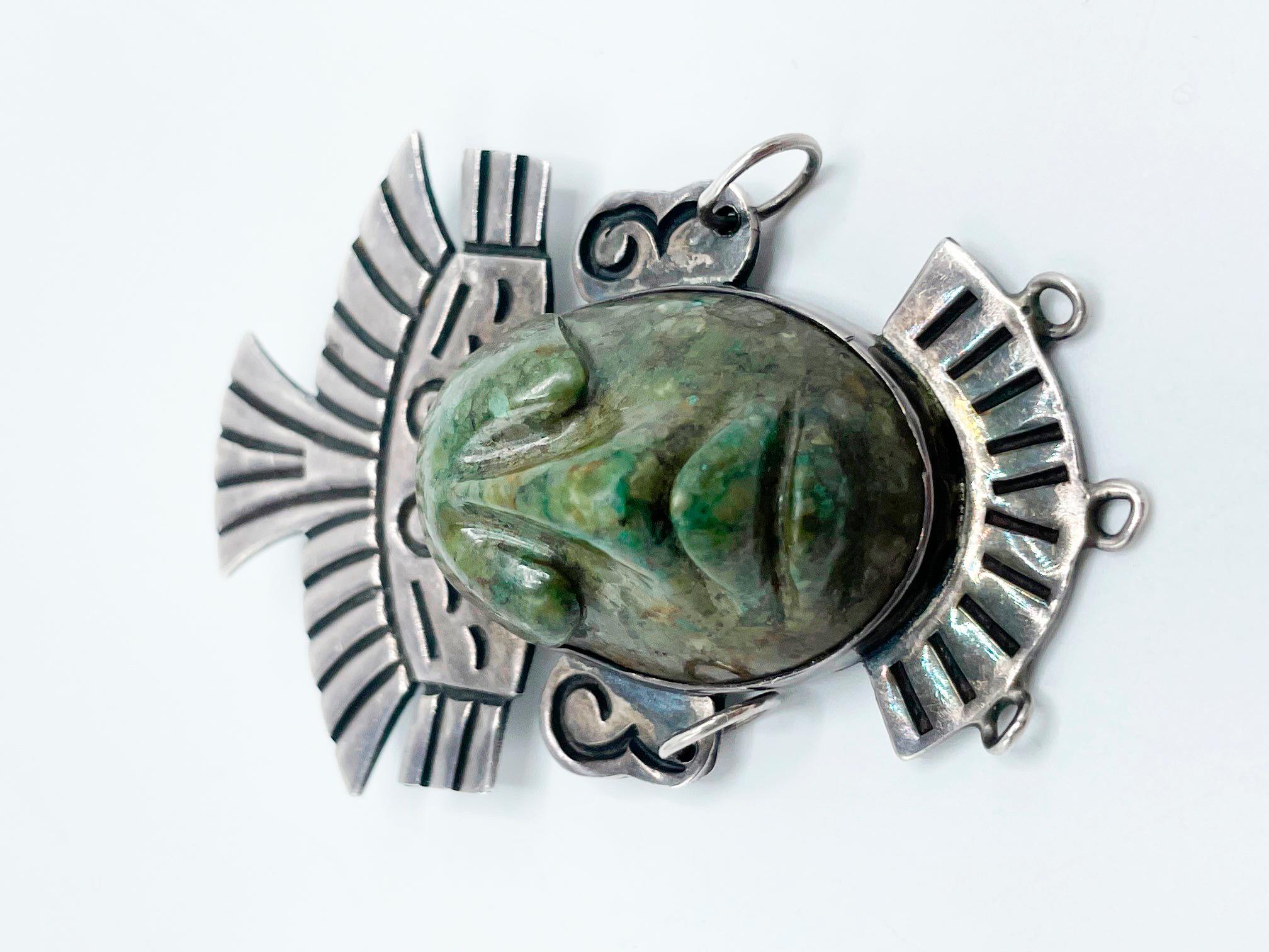 Mexican Sterling Silver Taxco Mexico Mayan Face Figural Brooch pin For Sale