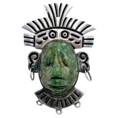 Sterling Silver Taxco Mexico Mayan Face Figural Brooch pin