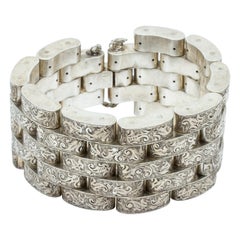 Sterling Silver Taxco Mexico Wide Hinged Bracelet, circa 1940