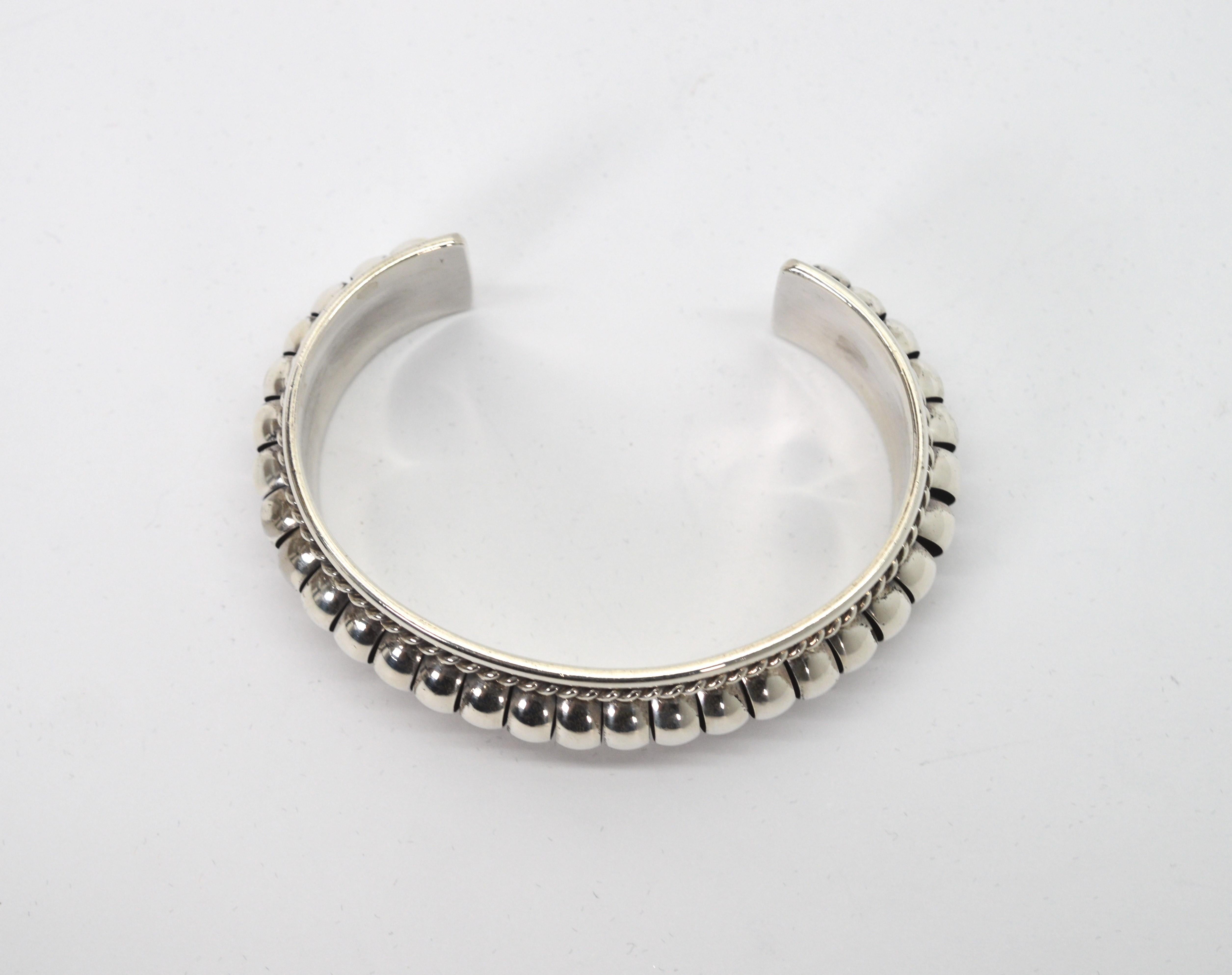 Sterling Silver TC Water Bead Design Cuff Bracelet In Excellent Condition For Sale In Mount Kisco, NY