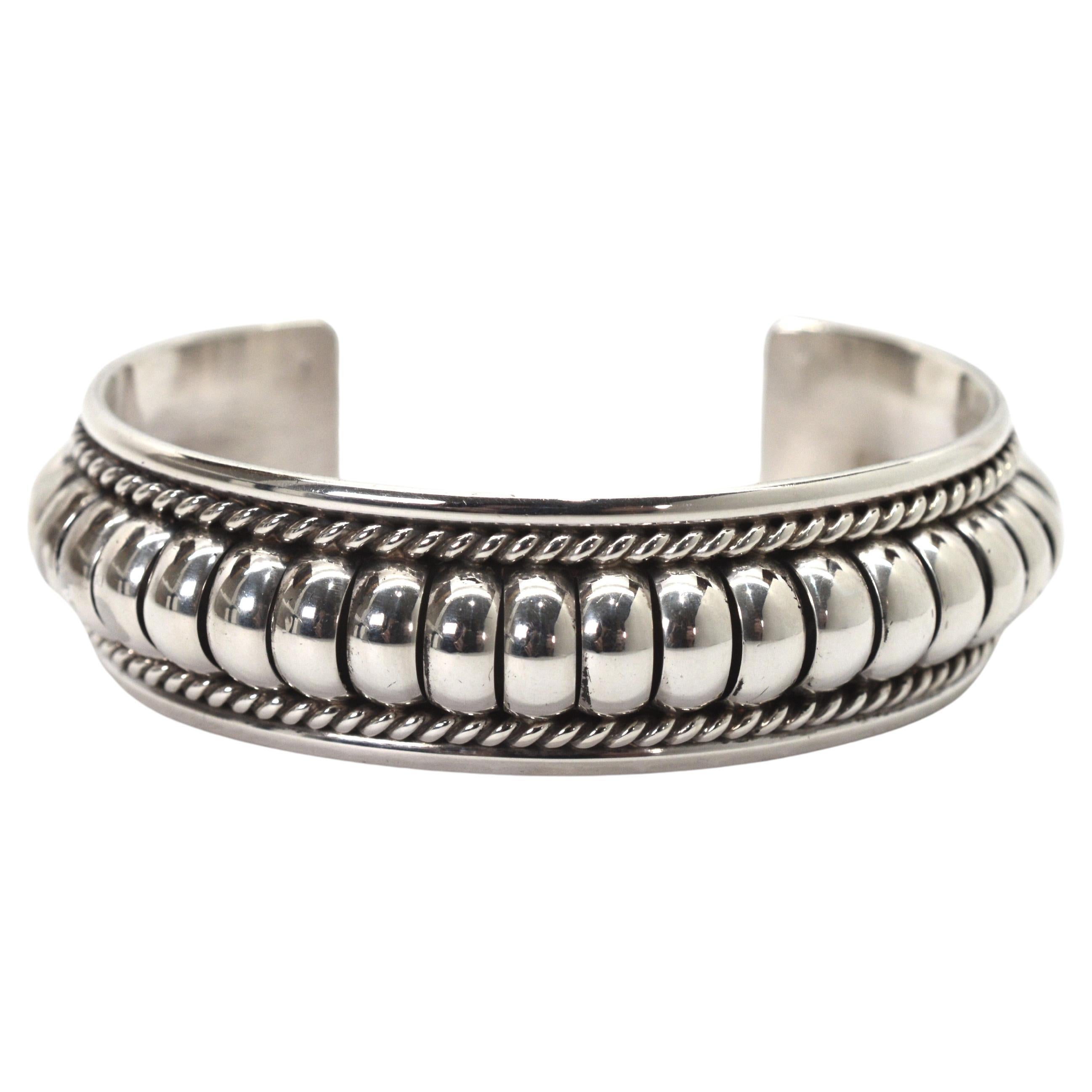 Sterling Silver TC Water Bead Design Cuff Bracelet For Sale
