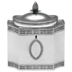Neoclassical George III Antique Sterling Silver Tea Caddy by John Robins in 1790
