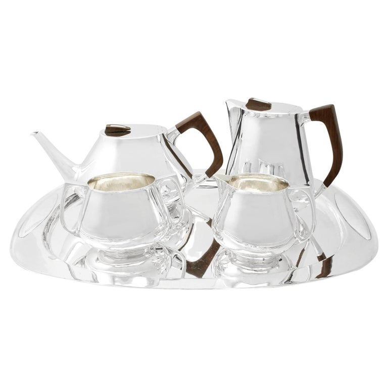 Sterling Silver Tea / Coffee Service with Tray, Design Style For Sale