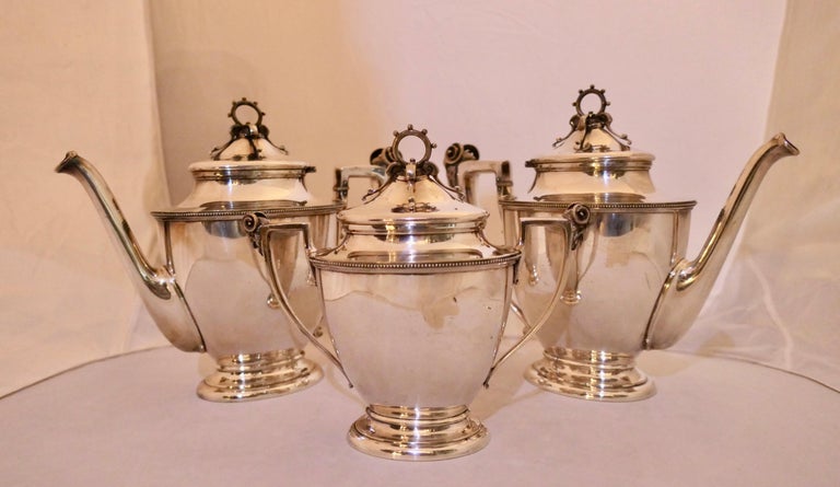 19th Century Sterling Silver Tea Pots '2' & Sugar Stamped B & R, Boston For Sale