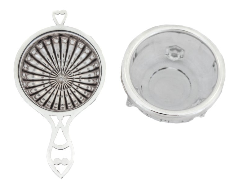 Sterling Silver Tea Strainer and Bowl For Sale at 1stDibs