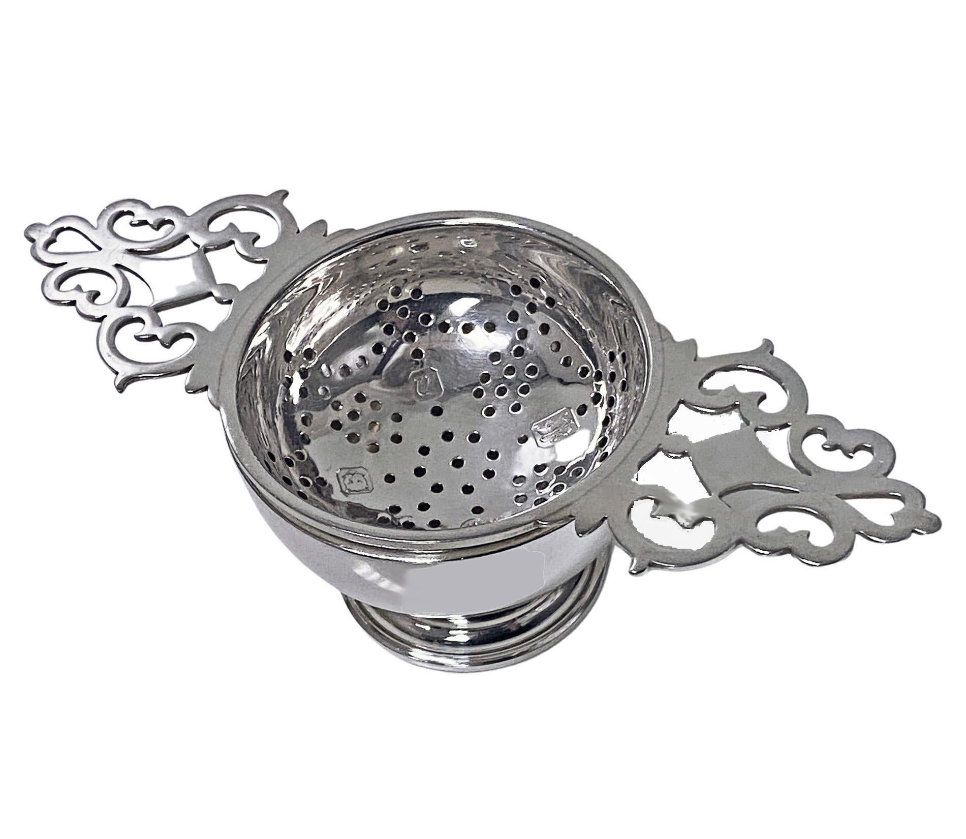 Art Deco Sterling Silver Tea Strainer with Stand Wakely and Wheeler London