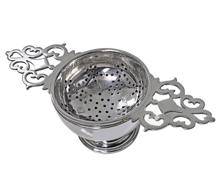 Sterling Silver Tea Strainer with Stand Wakely and Wheeler London For