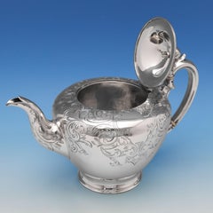 Victorian Engraved Antique Sterling Silver Teapot London 1850 Burrows & Pearce