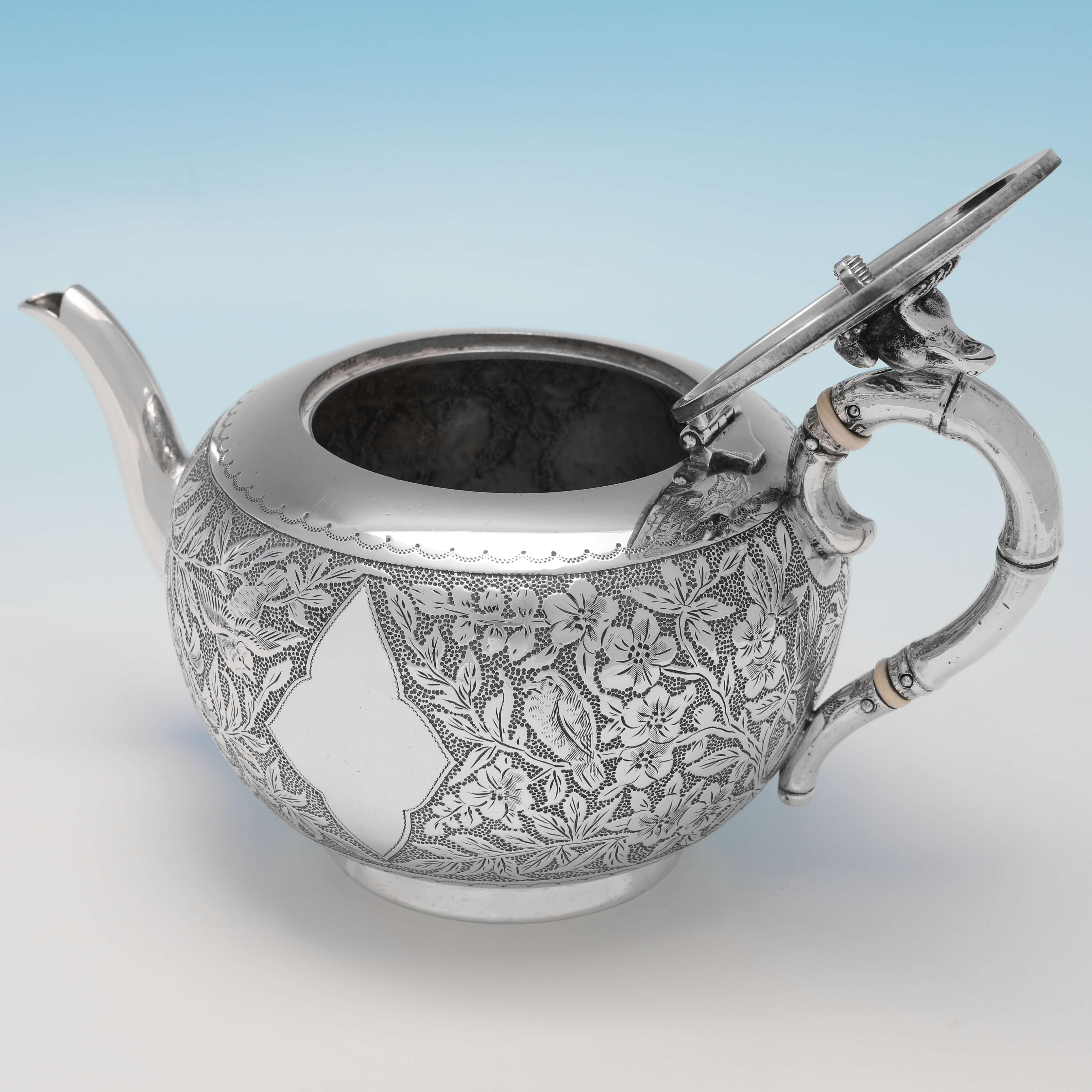 Aesthetic Movement Aesthetic Design Antique English Silver Teapot, Hallmarked London, 1890