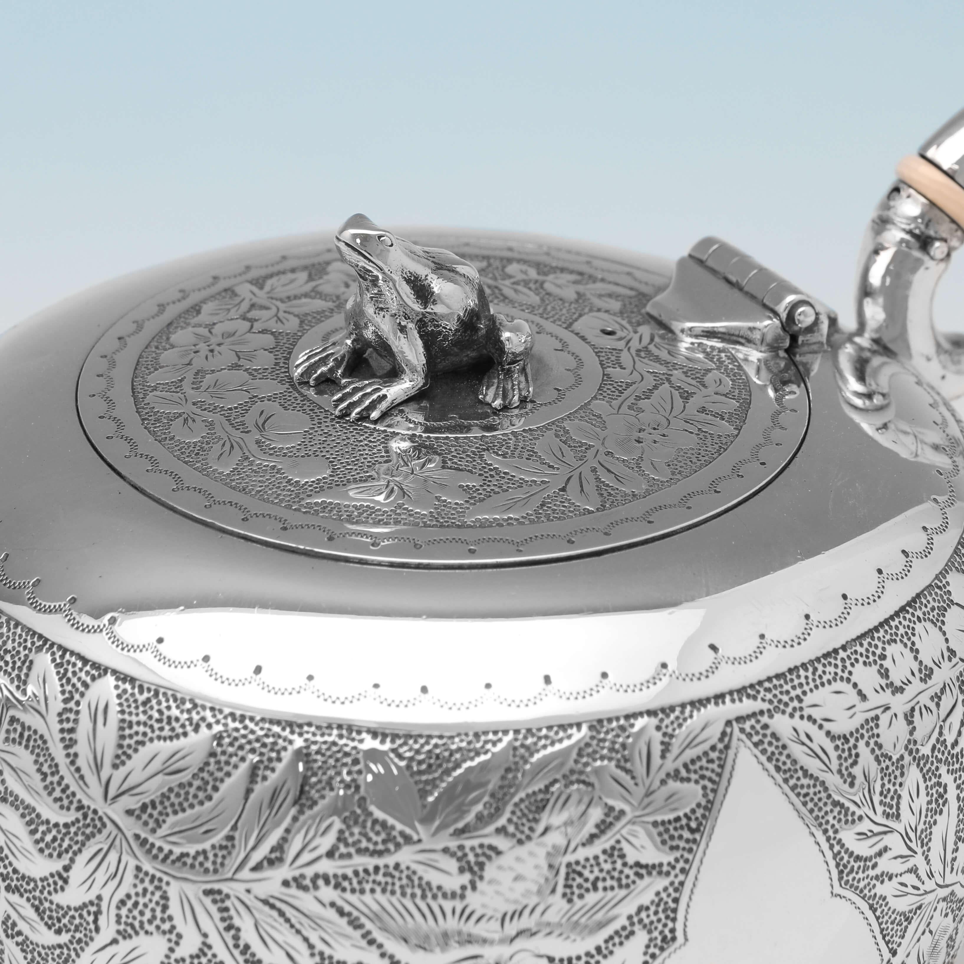 Late 19th Century Aesthetic Design Antique English Silver Teapot, Hallmarked London, 1890