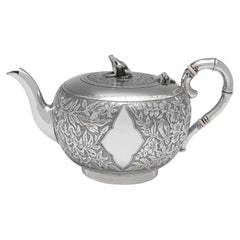 Aesthetic Design Antique English Silver Teapot, Hallmarked London, 1890