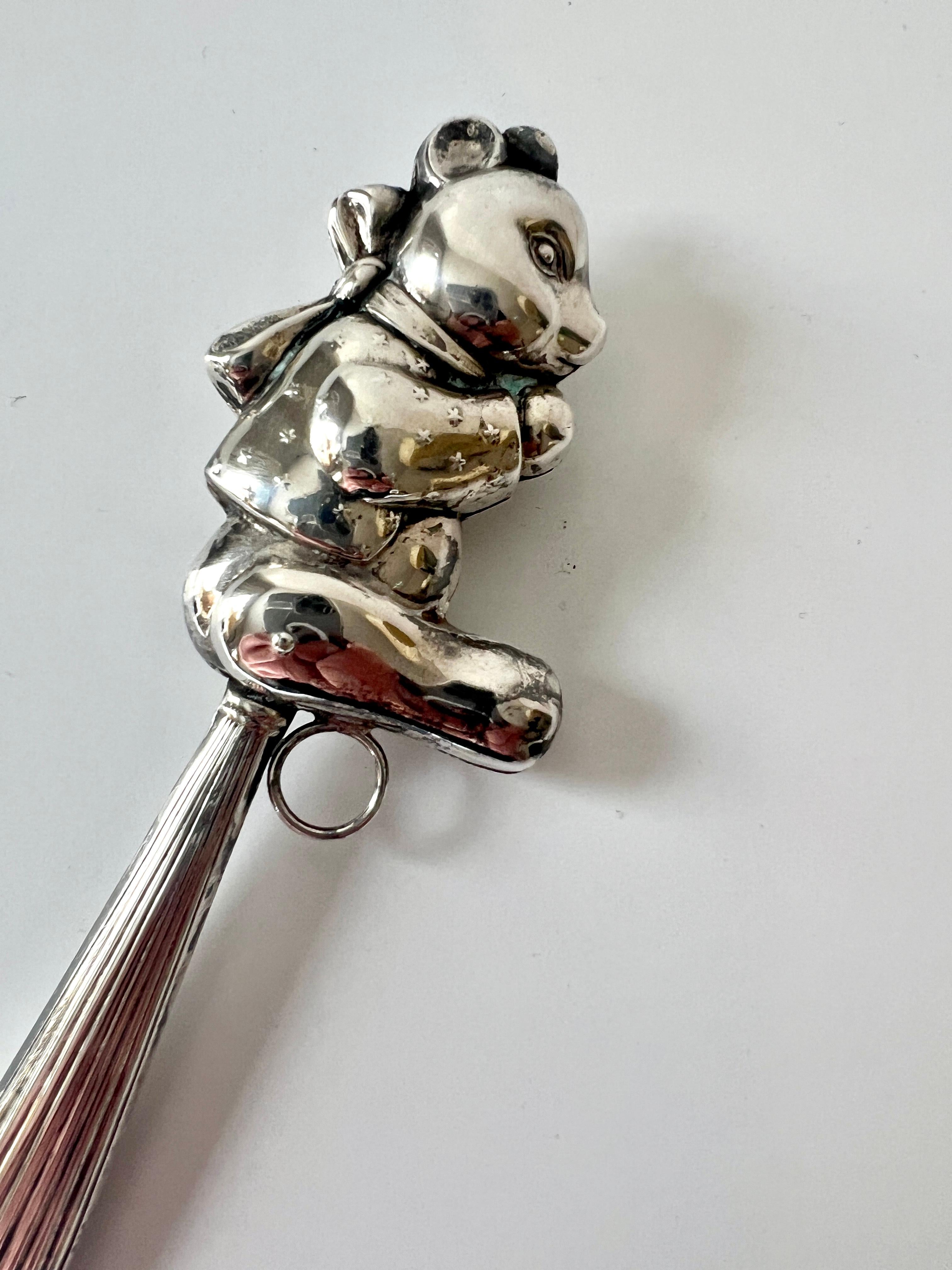 Sterling Silver Teddy Bear Baby Rattle For Sale 3