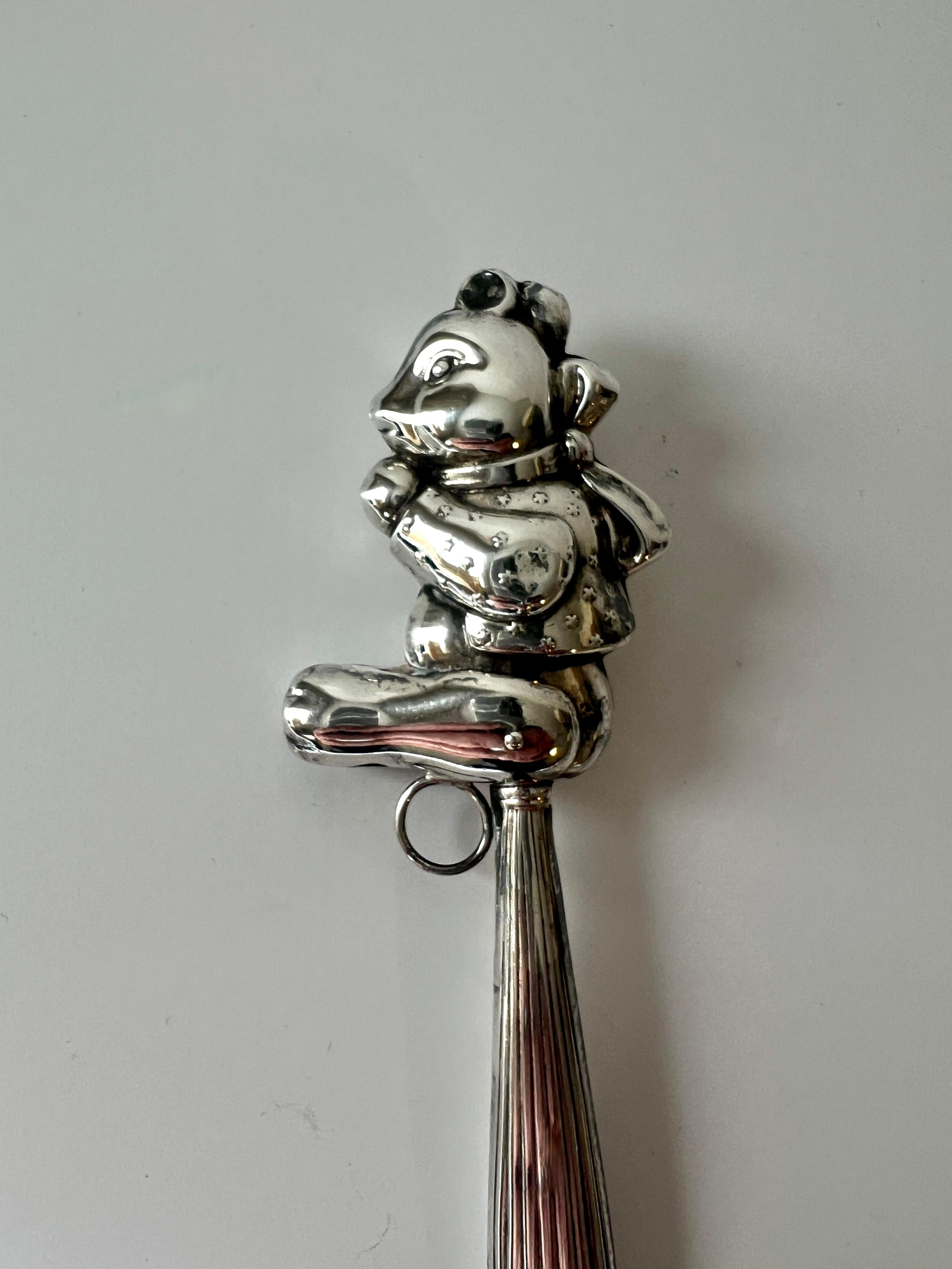 Sterling Silver Teddy Bear Baby Rattle For Sale 4