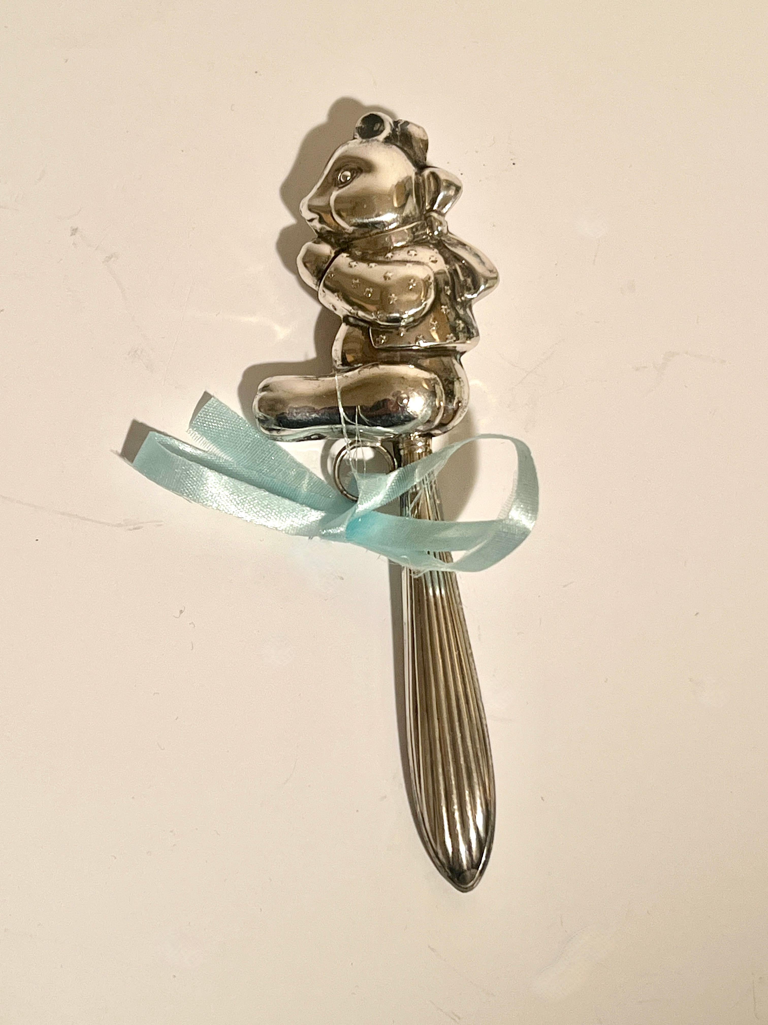 Sterling Silver Teddy Bear Baby Rattle For Sale 5