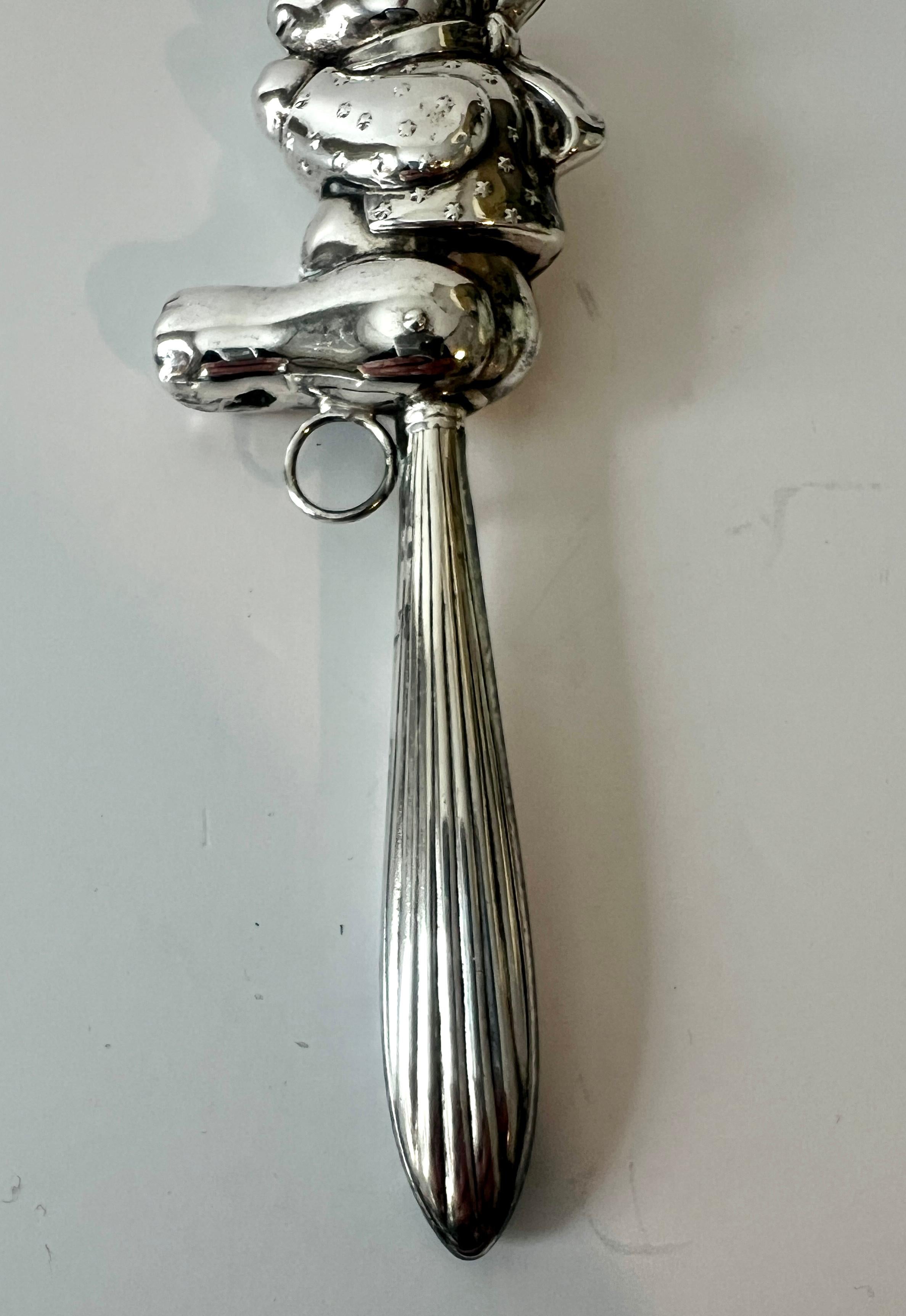 Repoussé Sterling Silver Teddy Bear Baby Rattle For Sale