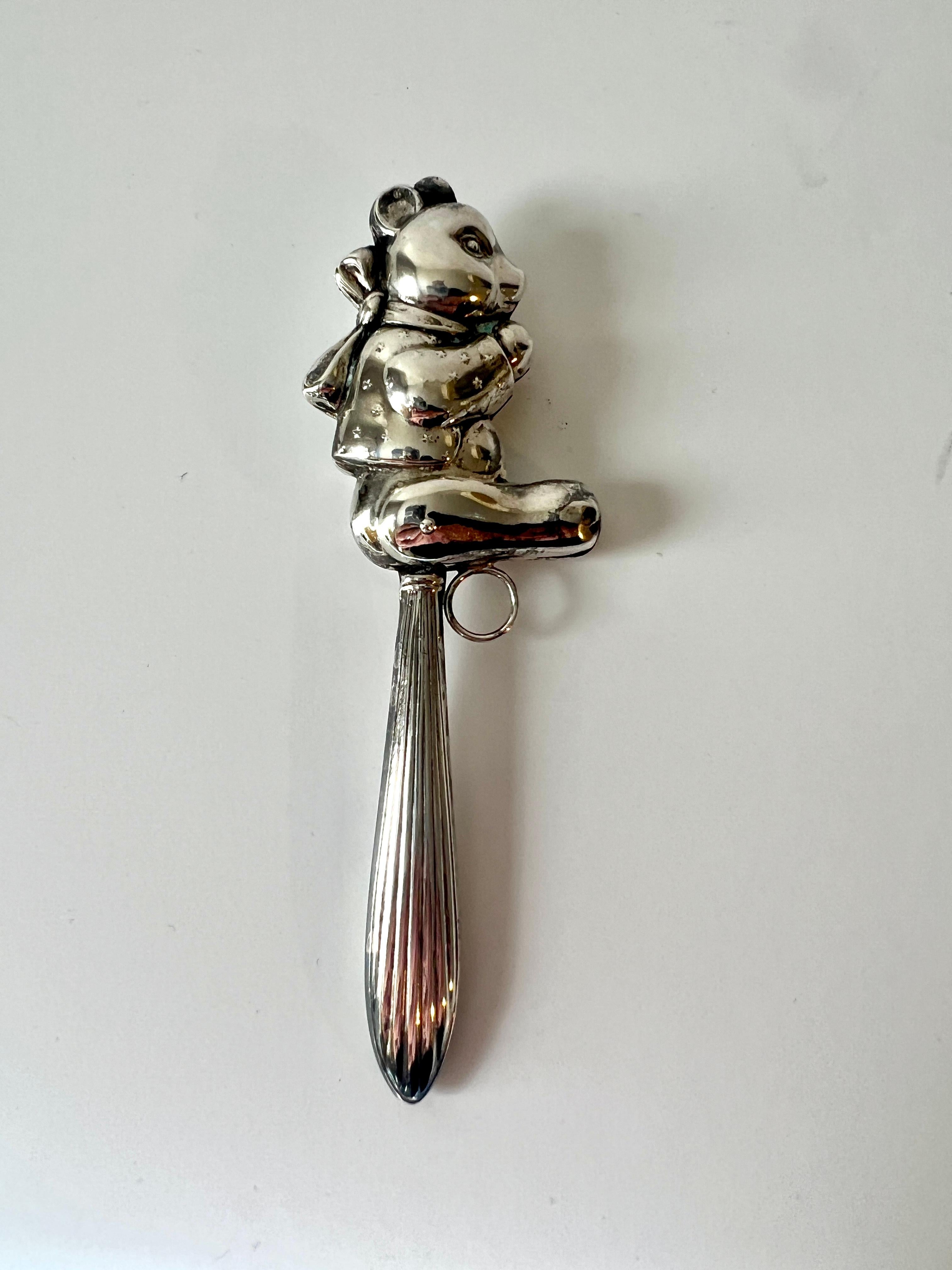 Sterling Silver Teddy Bear Baby Rattle For Sale 2