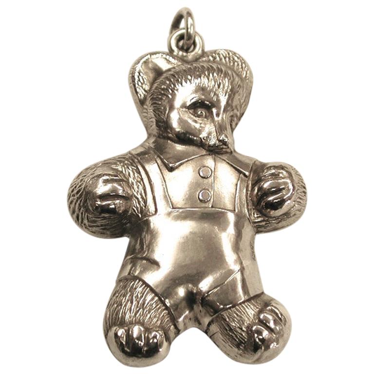 Sterling Silver Teddy Bear Rattle or Pendant, Dated 1962, Assayed in Birmingham
