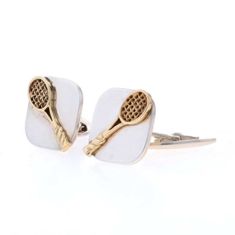 Gemelos para hombre Raqueta de tenis de plata de ley - Raqueta deportiva de oro de 925 y 14k en Excelente estado para la venta en Greensboro, NC