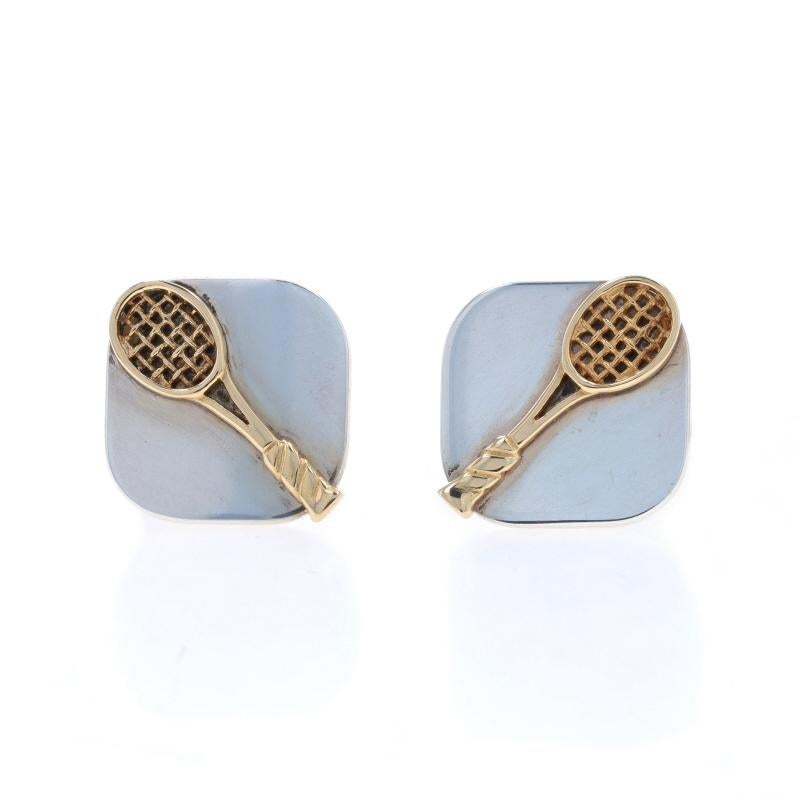 Boutons de manchette de raquette de tennis pour hommes en argent sterling, 925 et or 14 carats