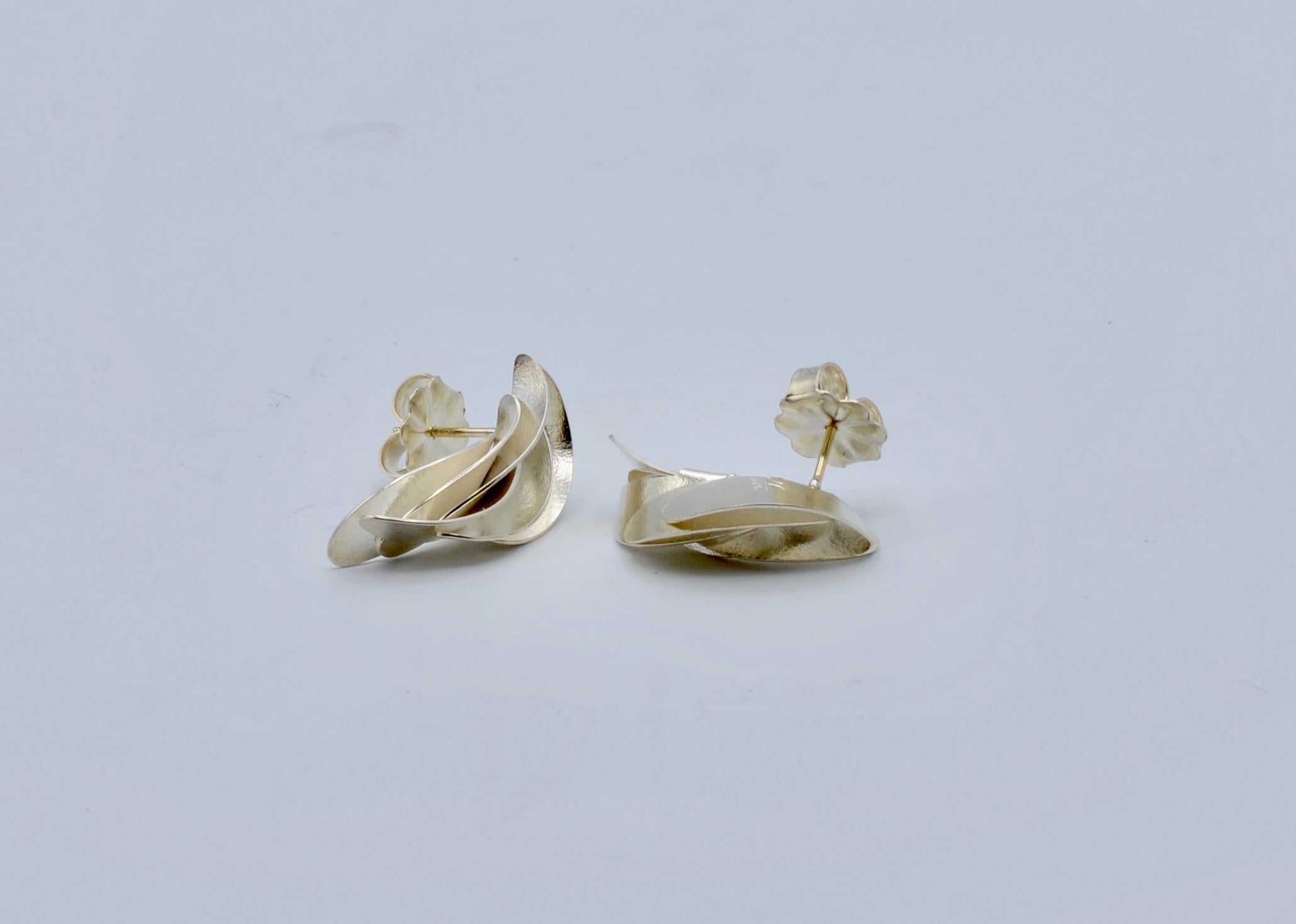 Women's or Men's Sterling Silver Three Dimensional Leaf Earrings