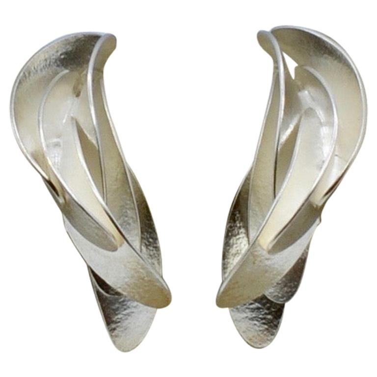 Sterling Silver Three Dimensional Leaf Earrings